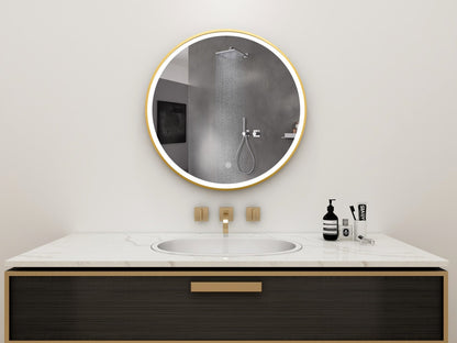 Spiegel rond 80 cm met gouden frame, led verlichting en anti condens