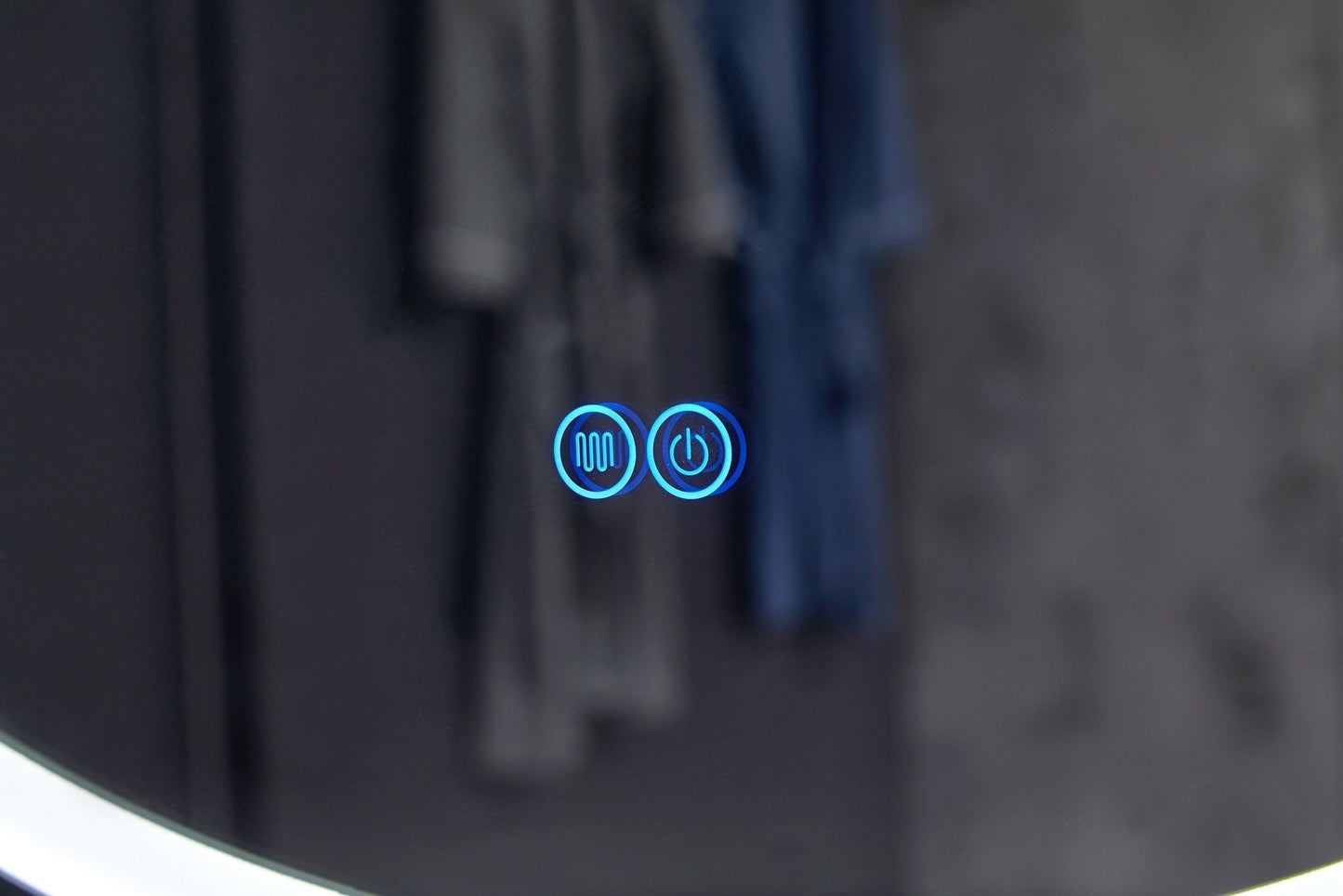 Espejo redondo 80 cm con marco negro cinturón de moda, iluminación LED empotrada y antivaho