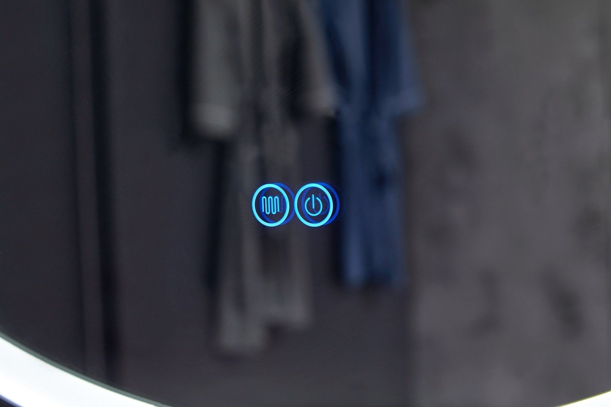 Espejo redondo 80 cm con marco negro cinturón de moda, iluminación LED empotrada y antivaho