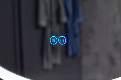 Espejo redondo 80 cm con marco negro cinturón de moda, iluminación LED empotrada y antivaho