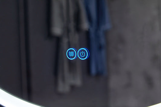 Espejo redondo 80 cm con marco negro cinturón de moda, iluminación LED empotrada y antivaho