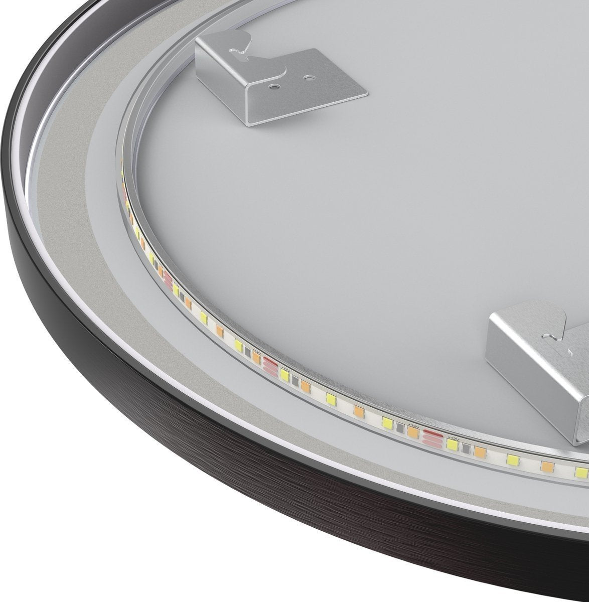 Espejo redondo de 80 cm con marco negro, iluminación LED y anti-condensación