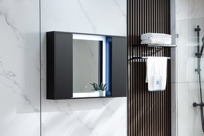 Armario con espejo negro mate con iluminación LED 120 (ancho) x 70 cm (alto)