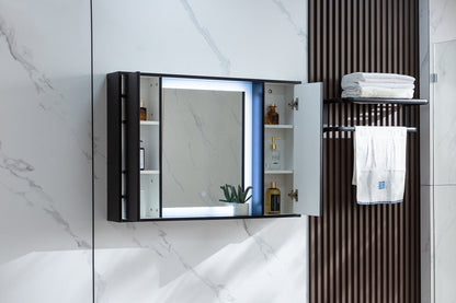 Armario con espejo negro mate con iluminación LED 120 (ancho) x 70 cm (alto)