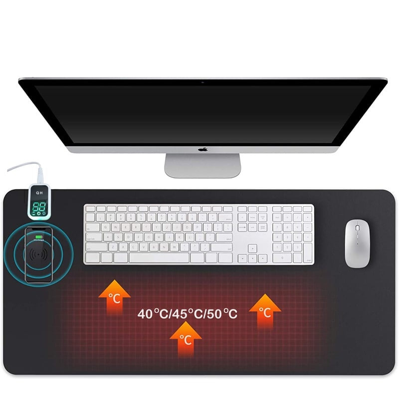 Verwarmde bureau onderlegger met draadloos oplaad functie en led