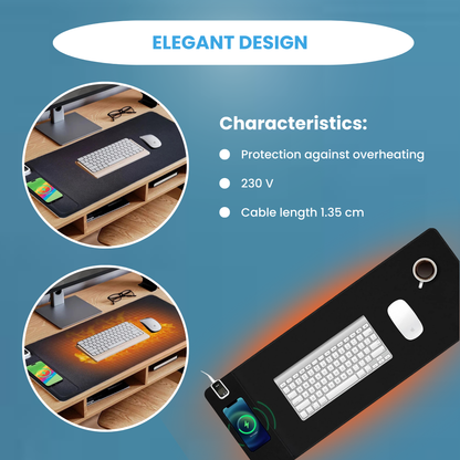 Verwarmde bureau onderlegger met draadloos oplaad functie en led