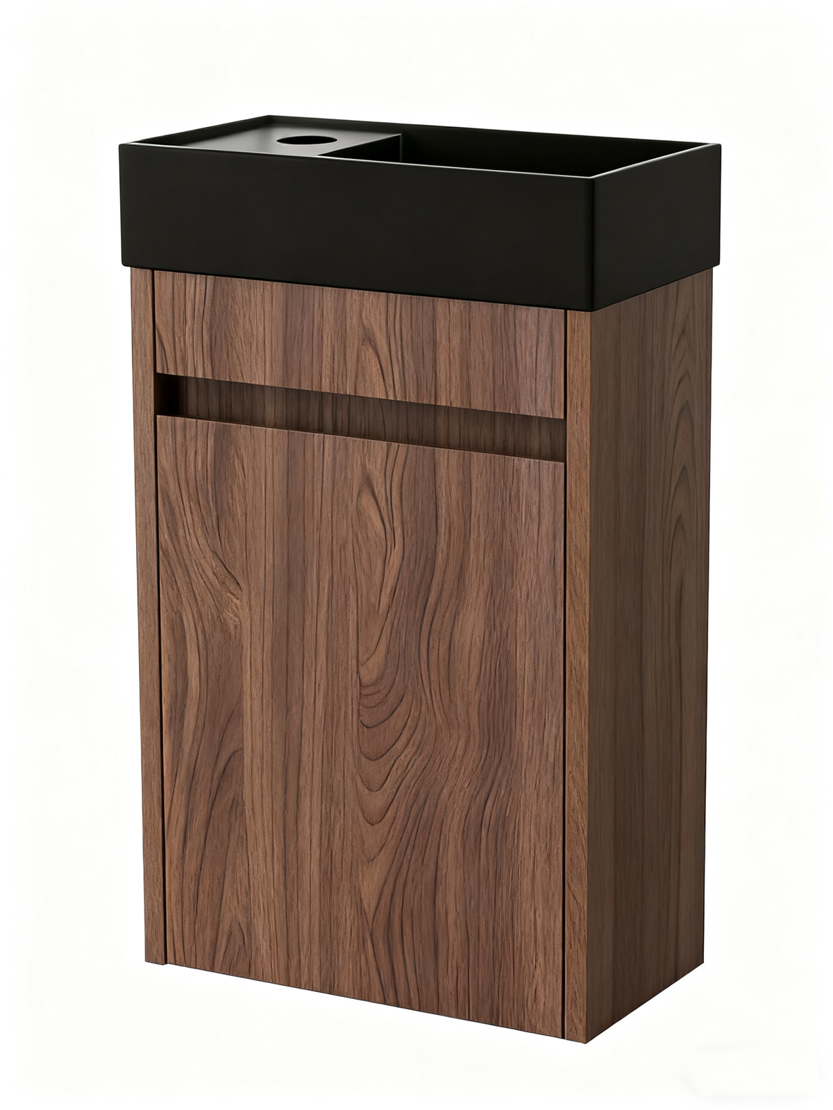 Mueble de baño Nurion Emma - lavabo negro mate y armario de nogal - 41 x 22,5 x 65 cm
