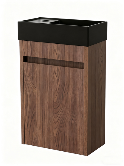 Mueble de baño Nurion Emma - lavabo negro mate y armario de nogal - 41 x 22,5 x 65 cm