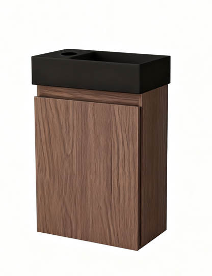 Mueble de baño Nurion Jule - lavabo negro mate y armario de madera de roble - 41 x 22,5 x 65 cm