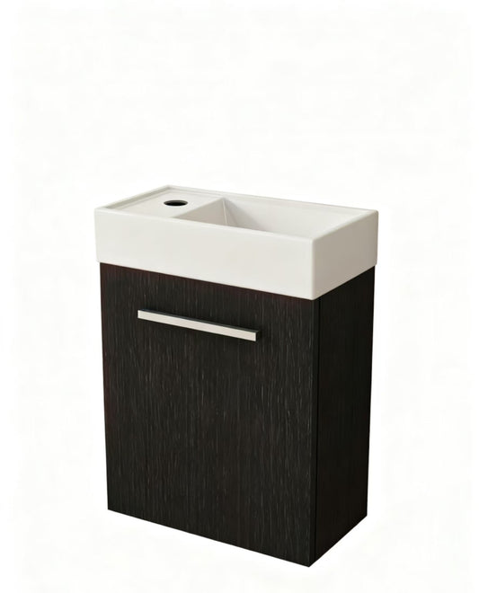 Mueble de baño Nurion Max - lavabo blanco brillante y armario de madera negro - 45 x 25 x 72 cm