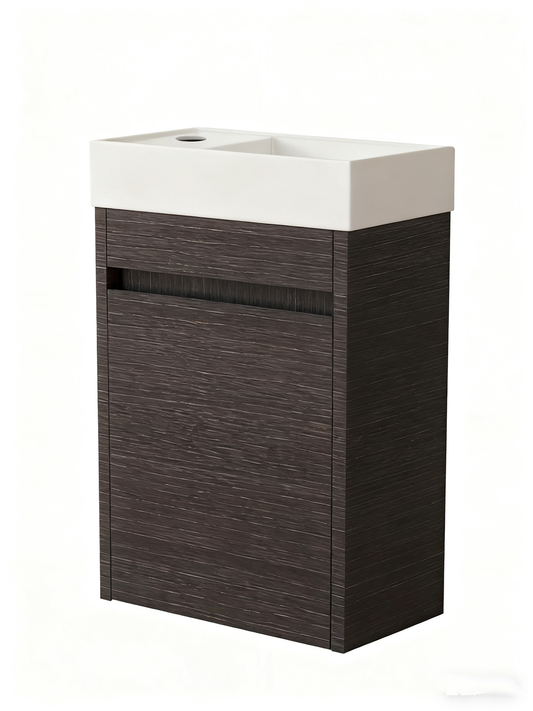 Mueble de baño Nurion Luca - lavabo blanco brillante y armario de madera negro - 41 x 22,5 x 65 cm