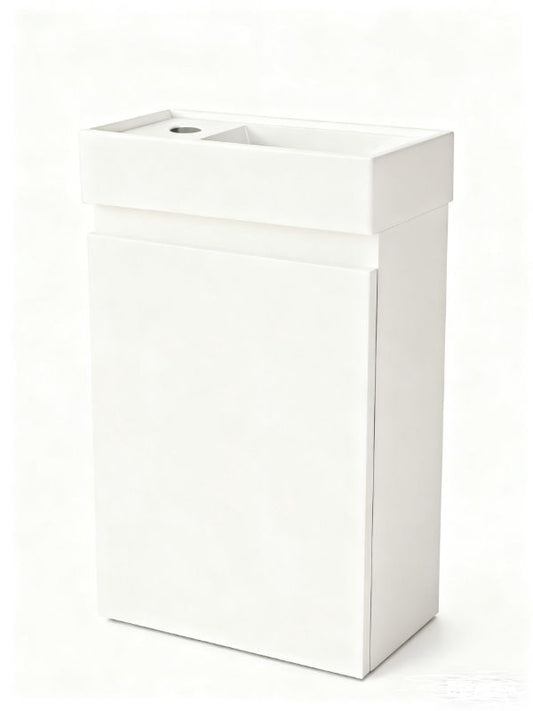 Mueble de baño Nurion Lotte - lavabo blanco brillante y armario de madera blanca - 41 x 22,5 x 65 cm